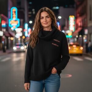 Ellen Tracy Merino Wool Sweater Small Black Cowl Neck Chic Minimalist Winter